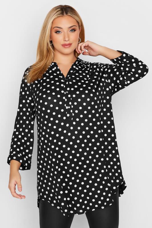 Plus Size  Curve Black & White Polka Dot Shirt