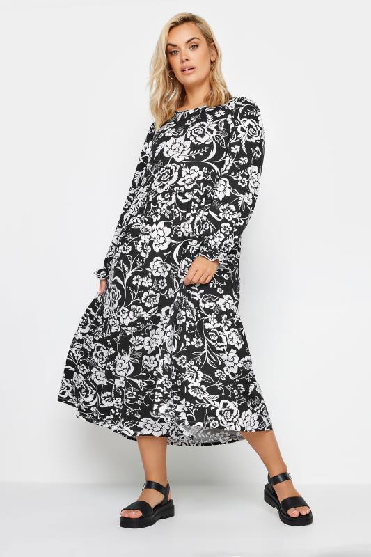 Plus Size  YOURS Curve Black Floral Print Midaxi Dress