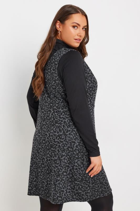 YOURS Plus Size Grey Textured Pinafore Dress | Yours Clothing 3