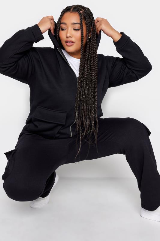  Grande Taille YOURS Curve Black Utility Pocket Zip Through Hoodie