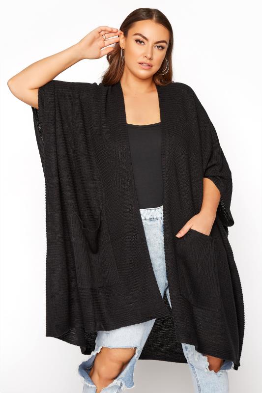 Plus Size Curve Black Waterfall Longline Cardigan | Yours Clothing 1