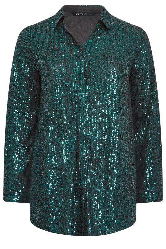 YOURS LONDON Plus Size Dark Green Sequin Embellished Shirt | Yours Clothing 5