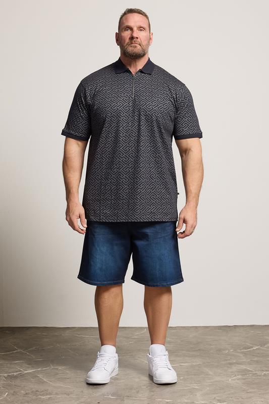 KAM Big & Tall Navy Blue Foil Print Polo Shirt | BadRhino 1