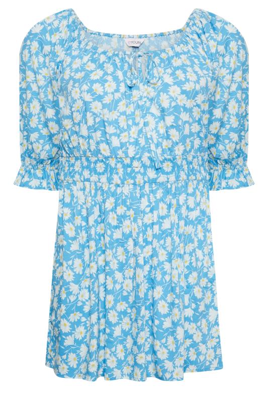 YOURS Plus Size Blue Floral Shirred Gypsy Top | Yours Clothing 6