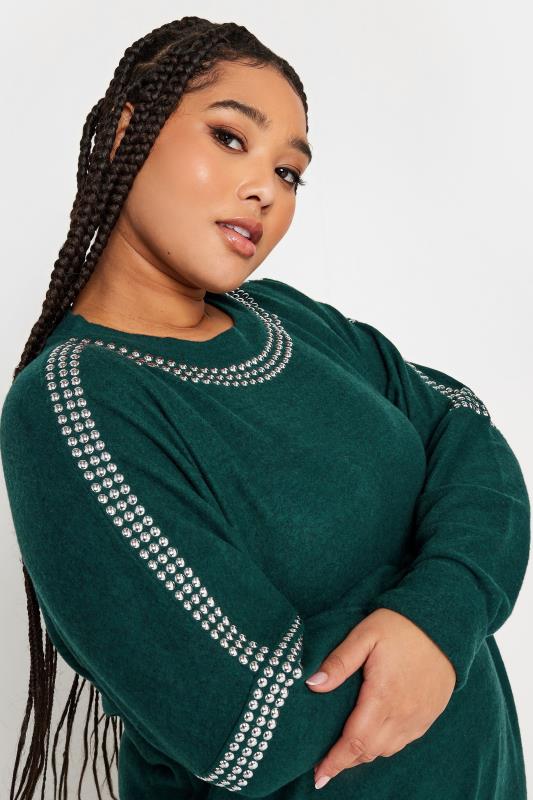 YOURS Plus Size Teal Blue Stud Batwing Sleeve Jumper | Yours Clothing 4