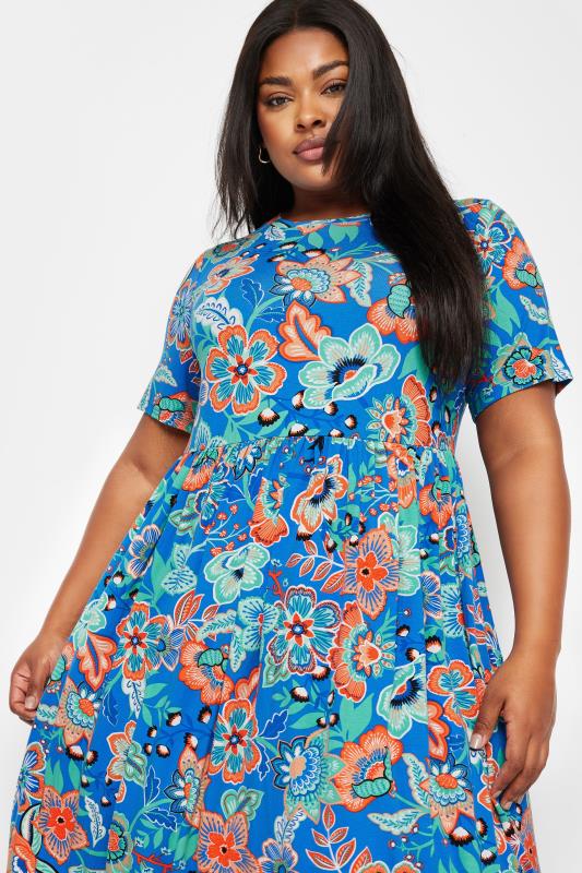 YOURS Plus Size Blue Floral Print Midi Smock Dress | Yours Clothing 4