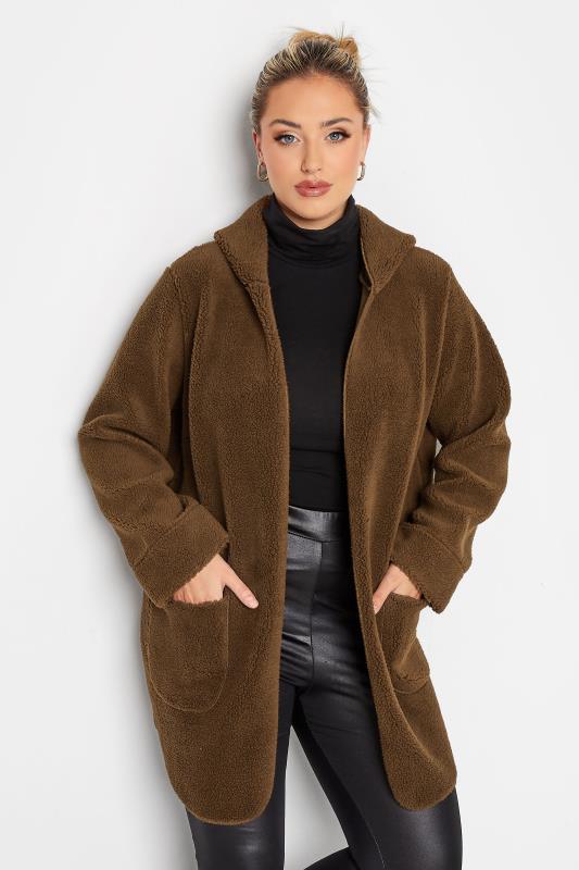 YOURS LUXURY Plus Size Brown Teddy Hooded Jacket | Yours Clothing 1