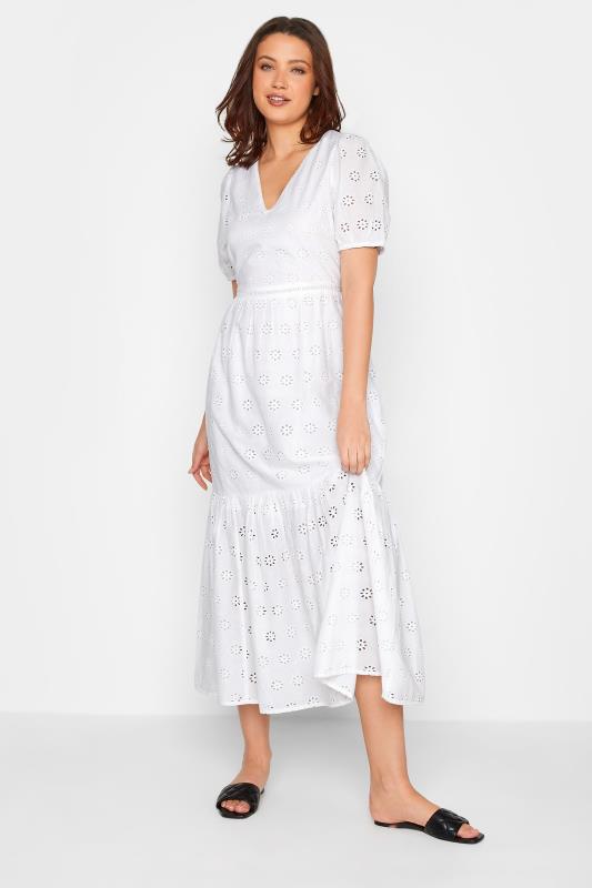 LTS Tall Women's White Broderie Tiered Dress | Long Tall Sally 1