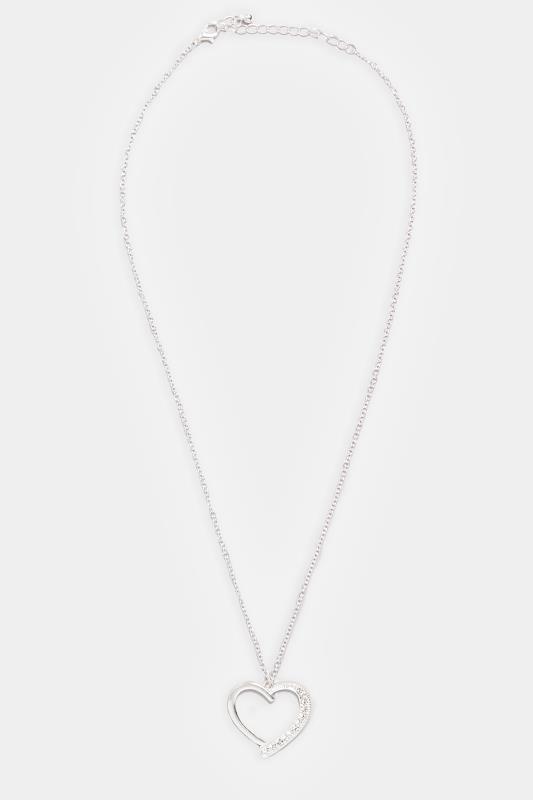 Silver Tone Half Diamante Heart Pendant Necklace | Yours Clothing 2
