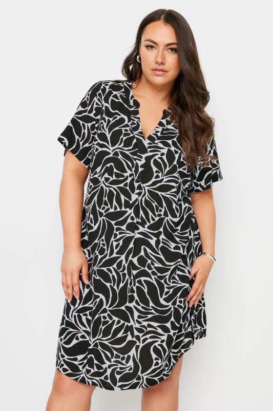 YOURS Plus Size Black Abstract Print Tunic Dress | Yours Clothing 1