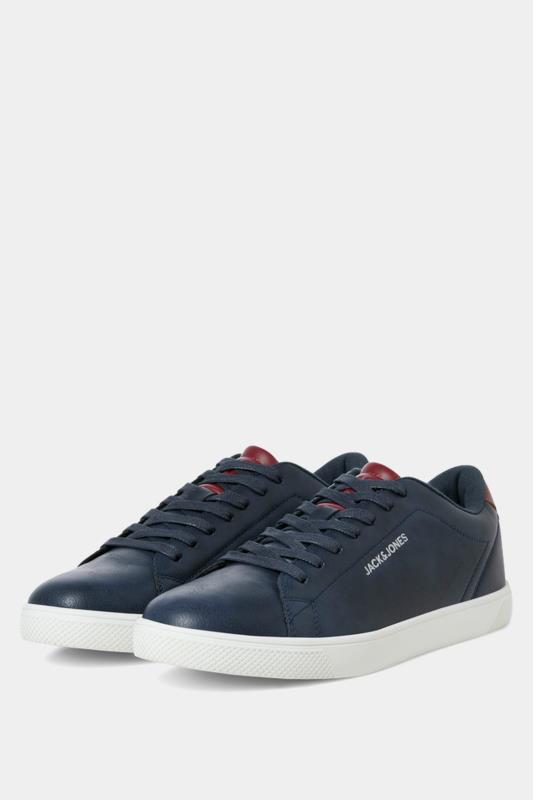 JACK & JONES Navy Blue & Burgundy Faux Leather Trainers | BadRhino 2