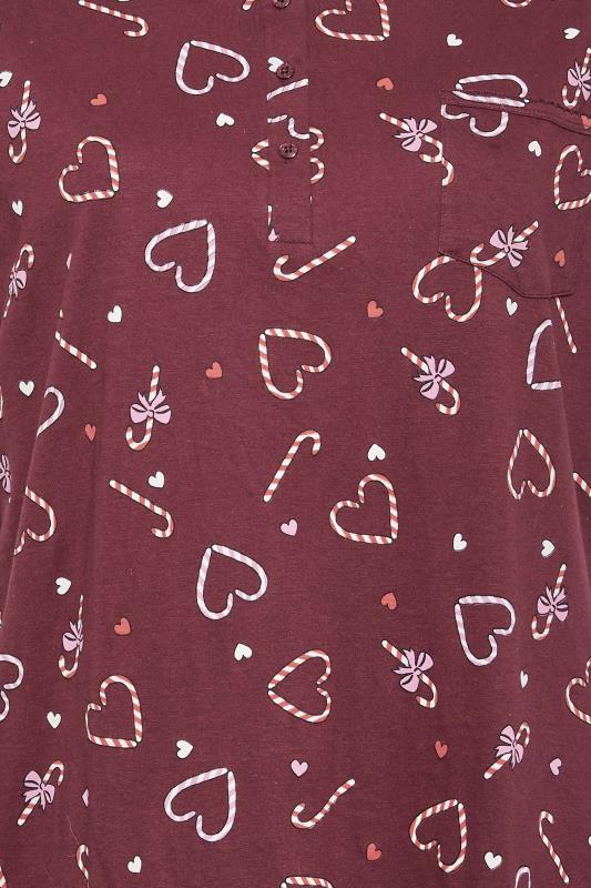 Curve Plus Size Burgundy Red Candy Cane Heart Print Nightdress | Yours Clothing 5