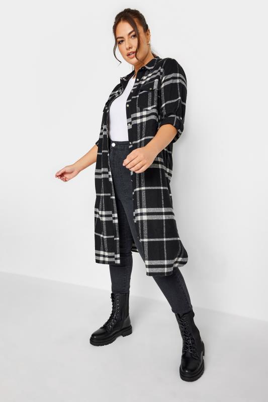  Grande Taille YOURS Curve Black Check Print Longline Shirt