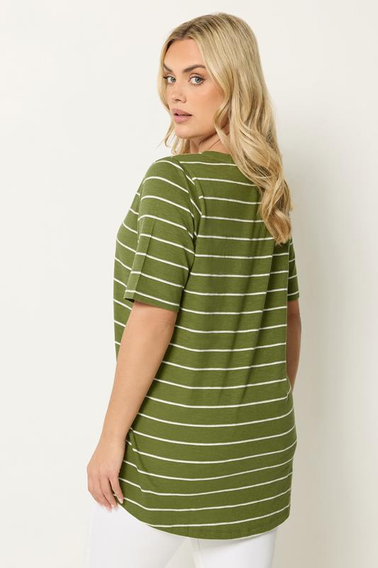 YOURS Plus Size Khaki Green Stripe T-Shirt | Yours Clothing 2