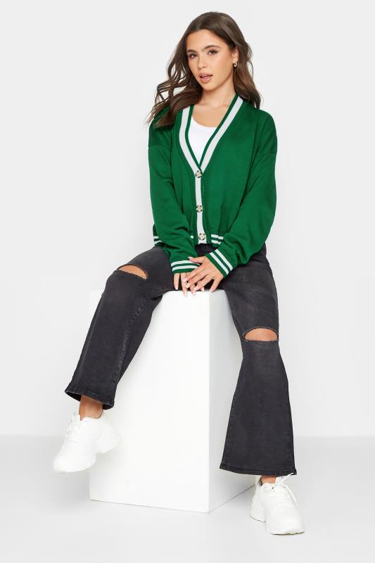 Petite Green Varsity Stripe Cardigan | PixieGirl 2