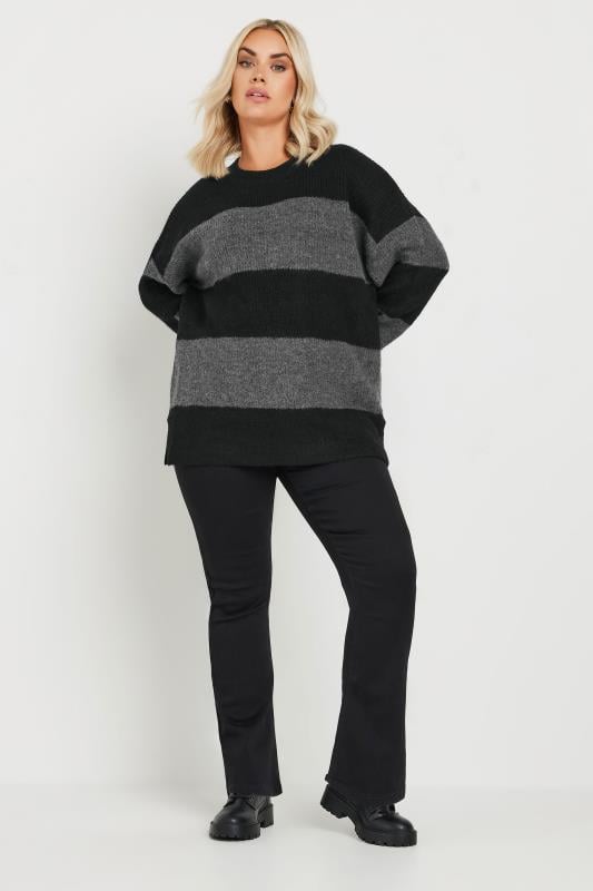 YOURS Plus Size Grey Stripe Knitted Jumper | Yours Clothing 4