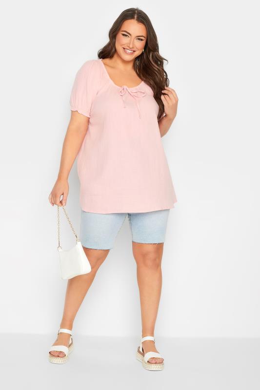YOURS Plus Size Pink Crinkle Gypsy Top | Yours Clothing  2