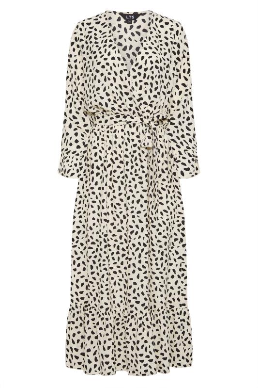 LTS Tall Ivory White Dalmatian Print Wrap Dress 6
