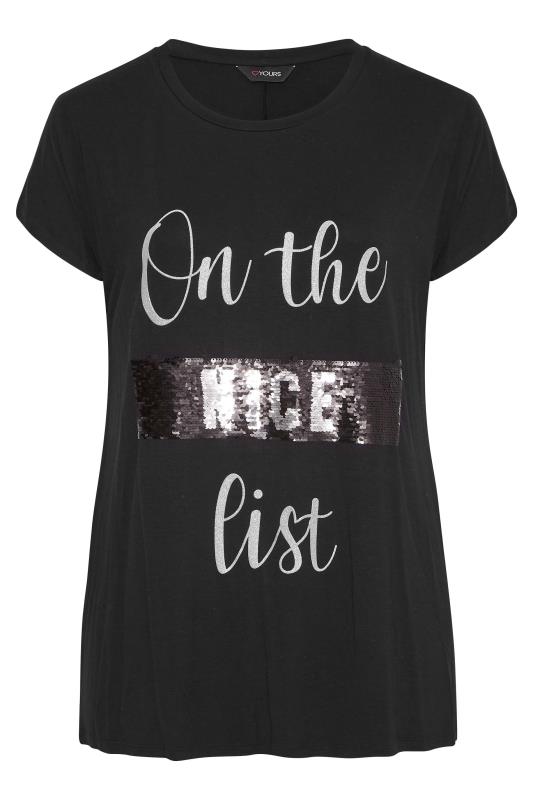 Curve Black 'On The Nice List' Sequin Embellished Christmas T-Shirt | Yours Clothing 7