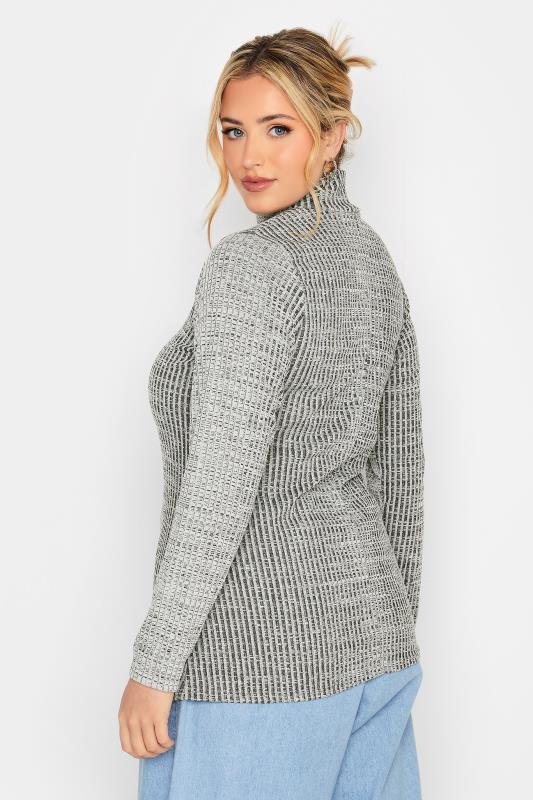LIMITED COLLECTION Plus Size Grey Marl Ribbed Turtle Neck Top | Yours Clothing 3