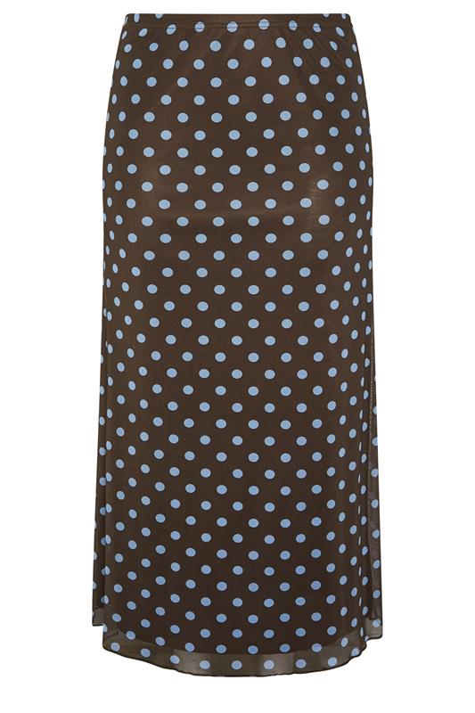 YOURS LONDON Plus Size Brown & Blue Polka Dot Maxi Skirt | Yours Clothing 6