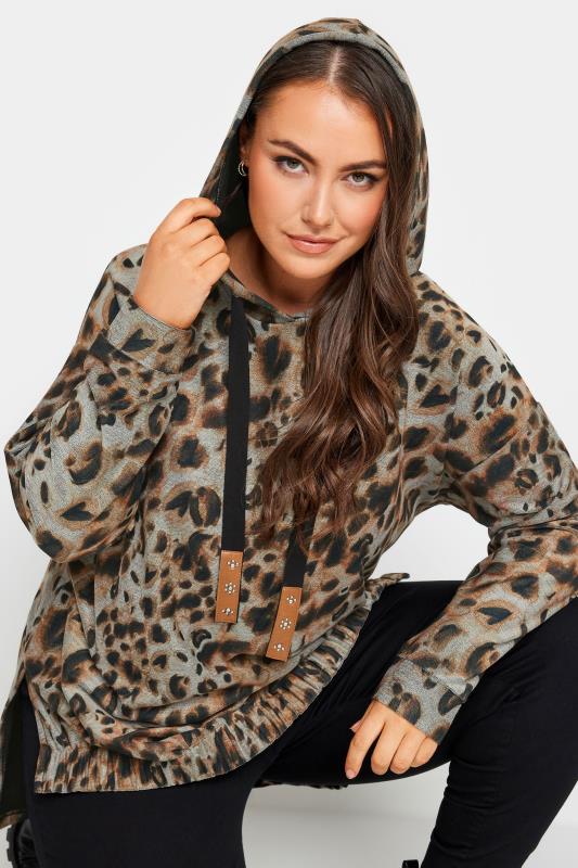 YOURS Curve Plus Size Brown Leopard Print Hoodie | Yours Clothing  4