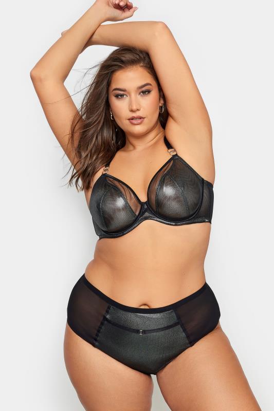 YOURS Plus Size Black Shimmer Mesh Full Briefs | Yours Clothing 3