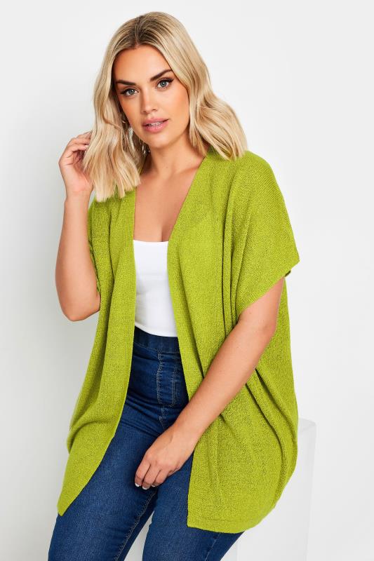 YOURS Plus Size Chartreuse Green Short Sleeve Cardigan | Yours Clothing 1
