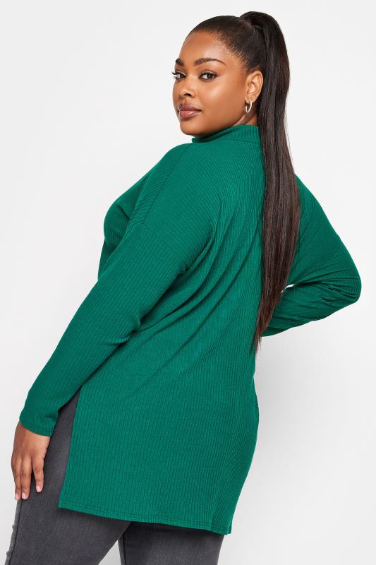 YOURS Plus Size Green Ribbed Turtle Neck Top | Yours Clothing 3
