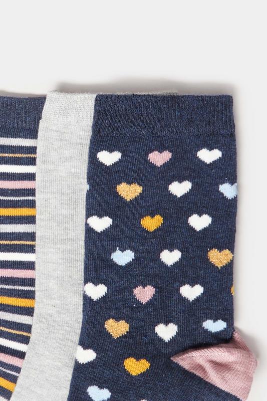 LTS 3 PACK Blue & Grey Heart Stripe Ankle Socks | Long Tall Sally 3