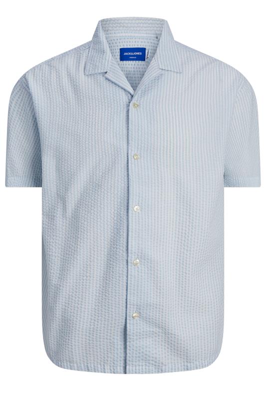 JACK & JONES Big & Tall Light Blue Stripe Revere Collar Seersucker Shirt | BadRhino 2