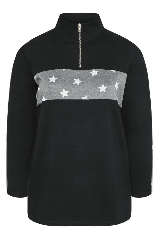 Curve Black Star Print Panel Zip Sweatshirt_F.jpg