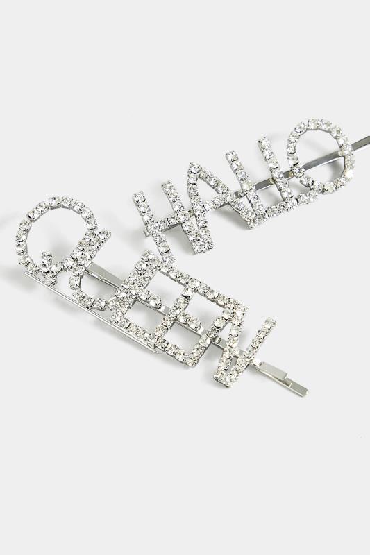 2 PACK Silver Diamante 'Hallo-Queen' Slogan Hairslides | Yours Clothing 3