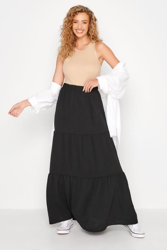 LTS Tall Black Tiered Crepe Maxi Skirt 2