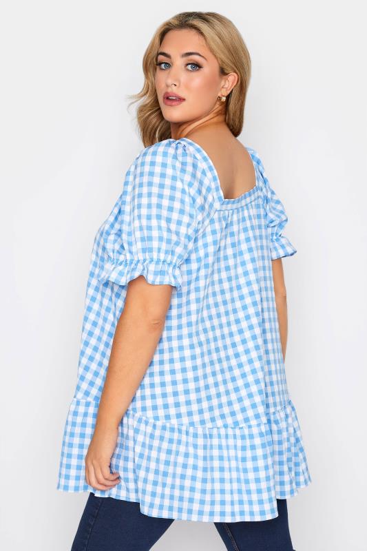 LIMITED COLLECTION Curve Blue Gingham Puff Sleeve Tunic Top_C.jpg