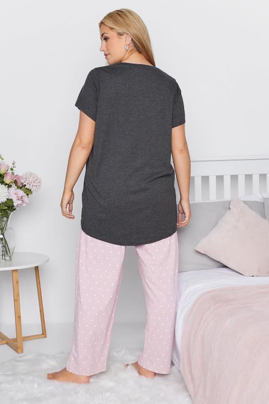 Plus Size Grey 'Need More Sleep' Slogan Pyjama Set 2