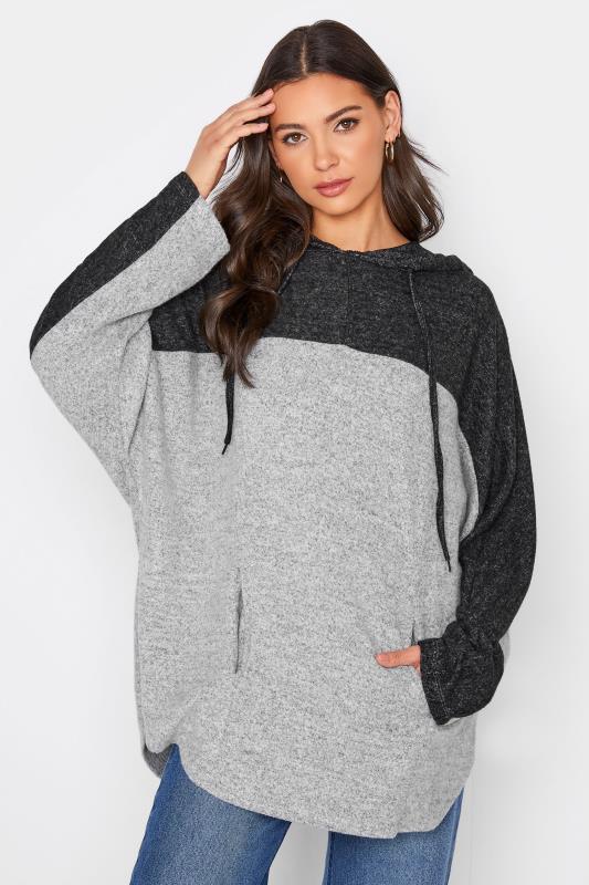  Grande Taille LTS Tall Grey Colourblock Soft Touch Hoodie