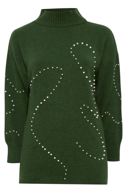 YOURS LUXURY Plus Size Green Pearl Embellished Batwing Jumper | Yours Clothing 7