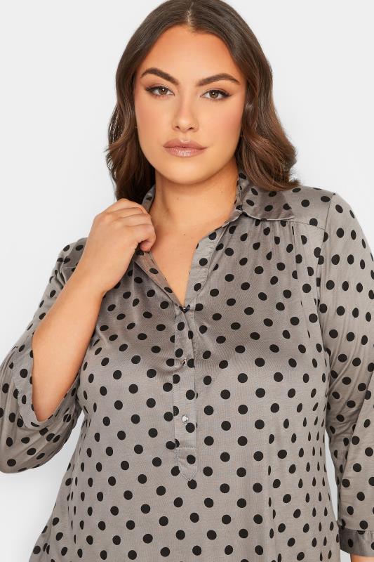 Curve Plus Size Polka Dot Grey Half Placket Shirt | Yours Clothing 4