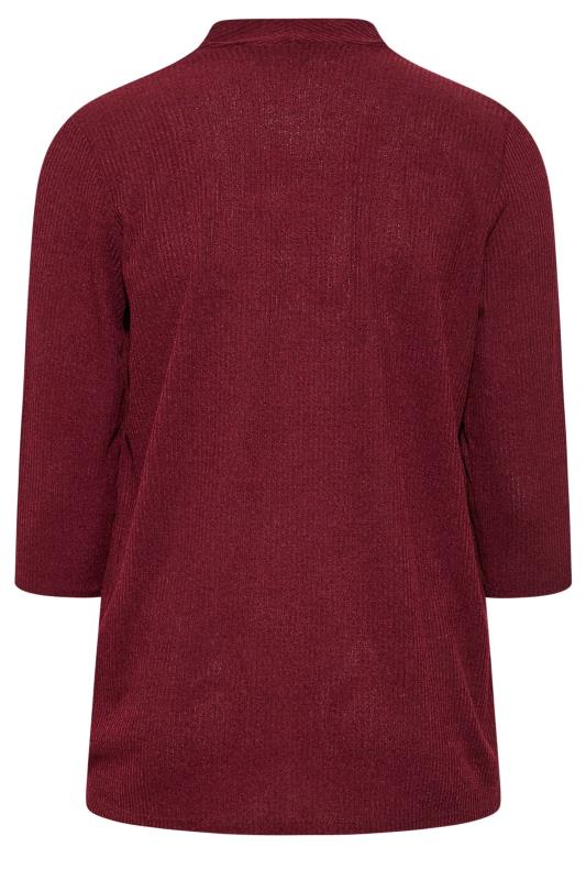 Curve Plus Size Burgundy Red Ribbed Cardigan | Yours Clothing  7