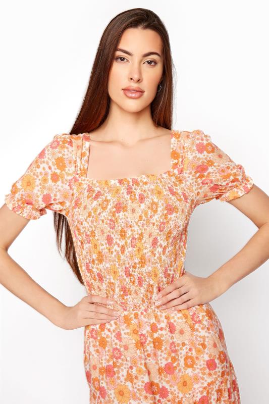 LTS Tall Orange Short Sleeve Floral Maxi Dress 4