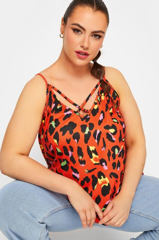 LIMITED COLLECTION Plus Size Red Leopard Print Strappy Cami Top | Yours Clothing 4
