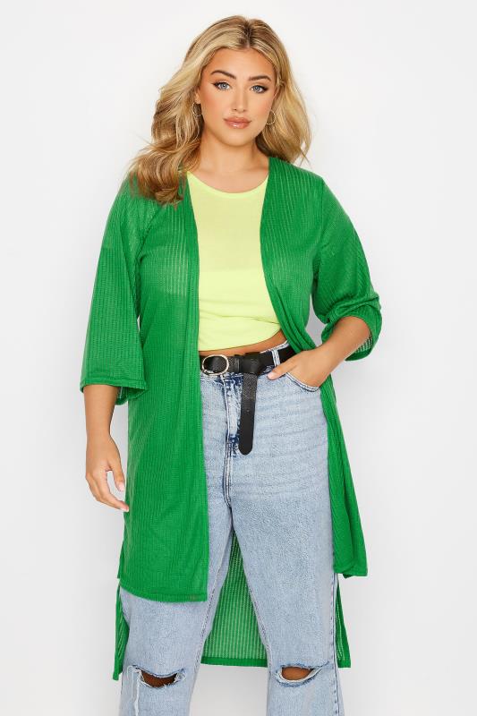 LIMITED COLLECTION Plus Size Apple Green Longline Dipped Hem Cardigan | Yours Clothing 3