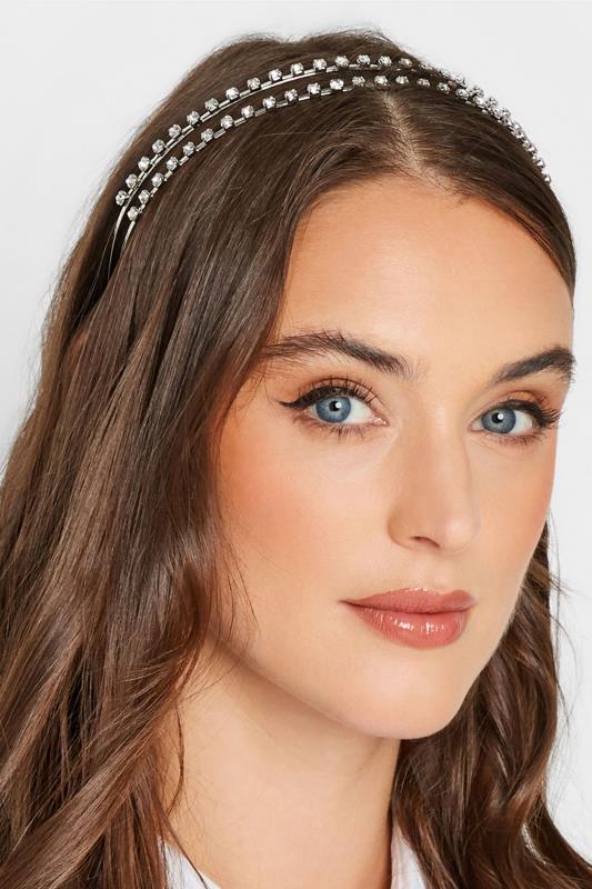 Silver Diamante Double Headband | Yours Clothing 1