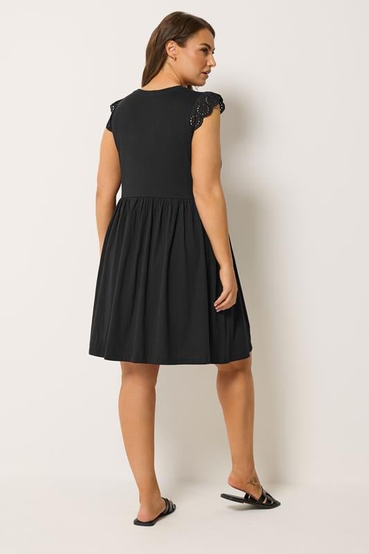 YOURS Plus Size Black Broderie Anglaise Peplum Dress | Yours Clothing 2