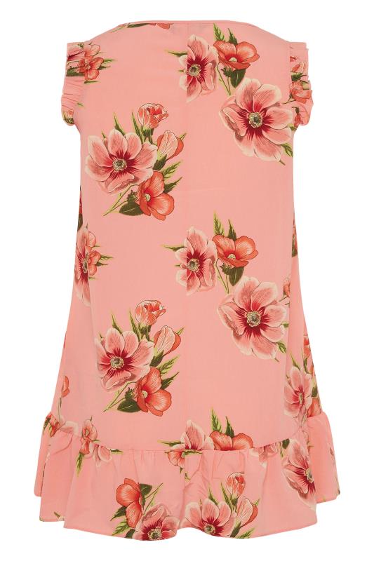 Plus Size Pink Floral Pintuck Frill Top | Yours Clothing 7