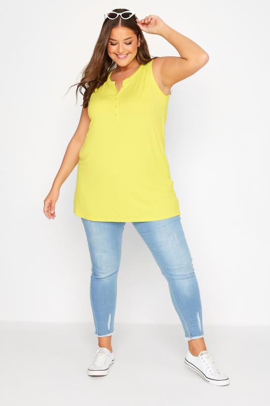 Curve Bright Yellow Lace Insert Button Down Vest Top 2