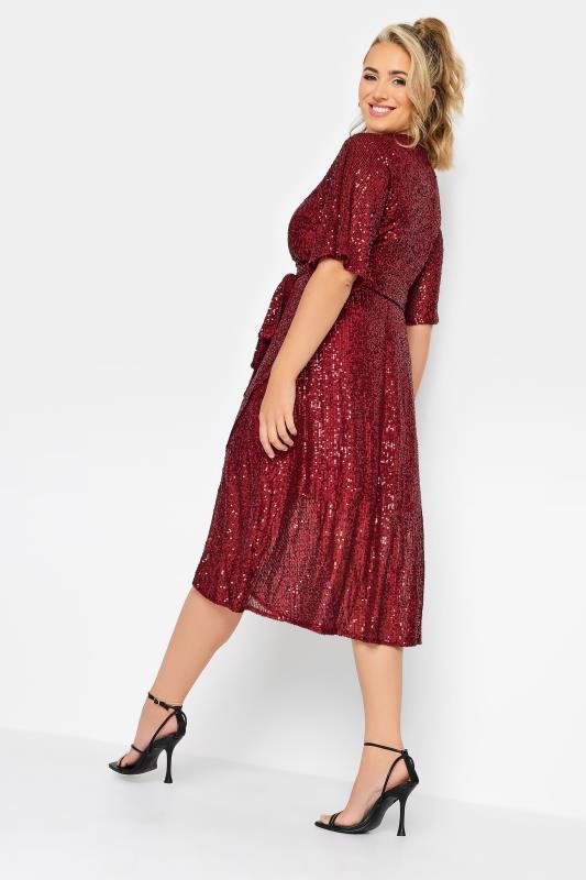 YOURS LONDON Plus Size Red Sequin Embellished Double Wrap Dress | Yours Clothing 3