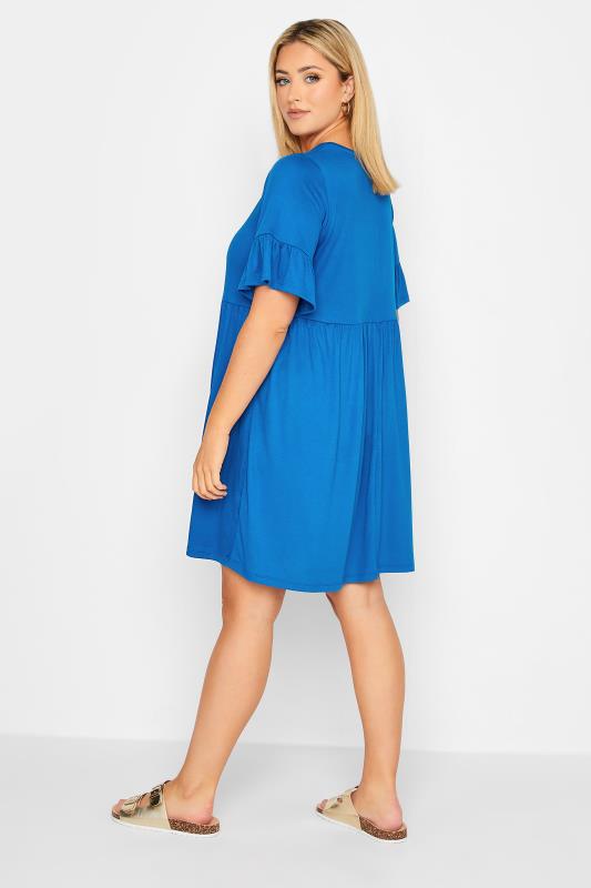 YOURS Plus Size Cobalt Blue Frill Sleeve Smock Dress | Yours Clothing 3