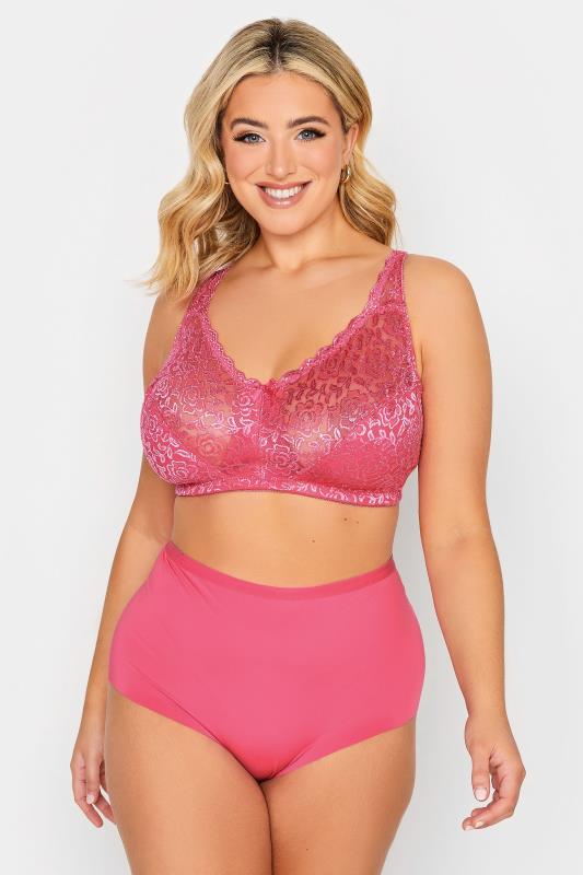 YOURS Plus Size Curve Hot Pink Hi Shine Lace Non-Padded Non-Wired Full Cup Bra | Yours Clothing  2